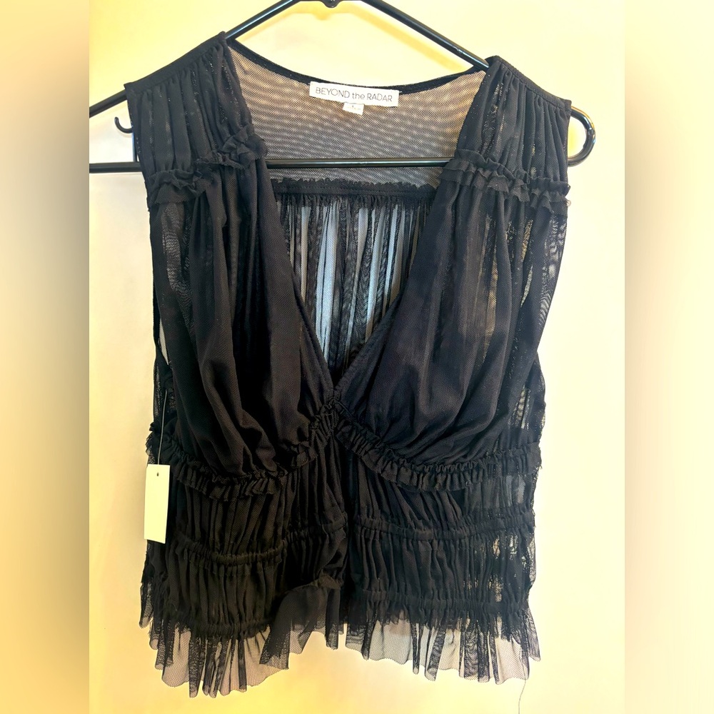 Black Sheer Ruffle Crop Top